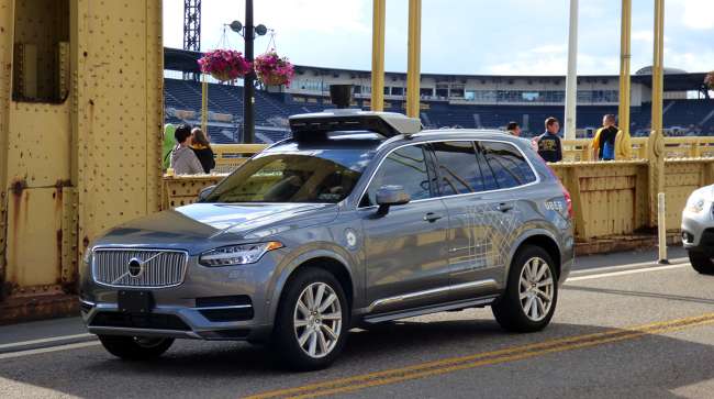 One of Uber's self-driving cars being tested in Pittsburgh.