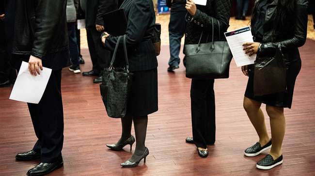 Job seekers at a career fair in New York