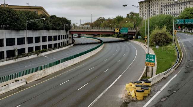 Highway 83 sits empty of traffic in Baltimore on April 25.