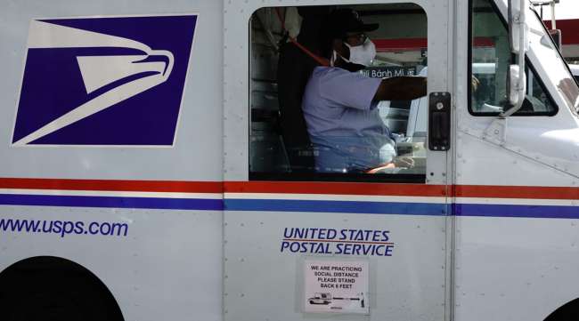 A USPS delivery truck in San Diego, Calif., on Sept. 2, 2020.