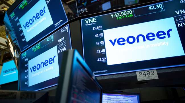 Veoneer Inc. signage on the floor of the New York Stock Exchange
