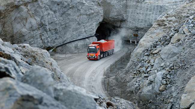A Volvo FH works a quarry