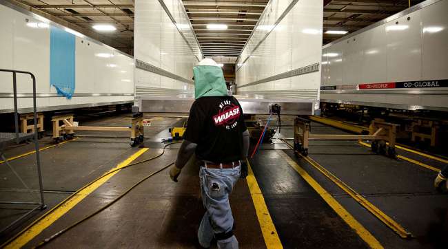 Worker helps build Wabash trailers