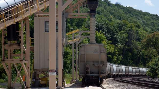 Wisconsin frac sand loaded onto a railcar