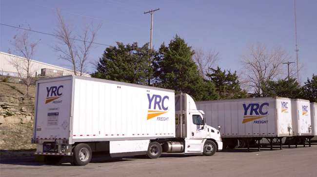YRC Freight truck and trailers