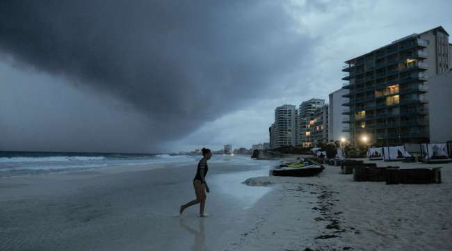 Clouds gather over Playa Gaviota Azul as Zeta approaches Cancun, Mexico, on Oct. 26.