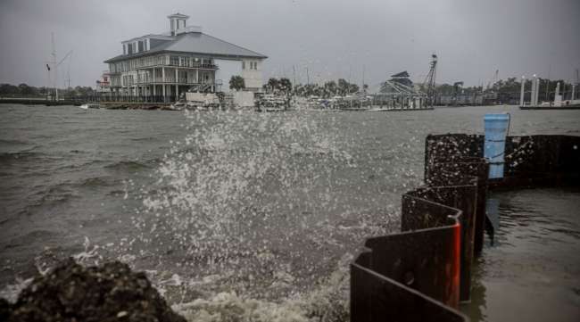 Waves crash over Lake Pontchartrain as Hurricane Zeta makes landfall on Oct. 28, in New Orleans, La.