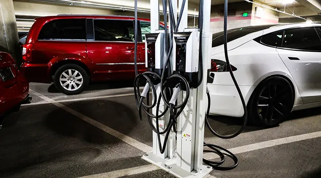 An EV charging stations at Harry Reid International Airport in Las Vegas
