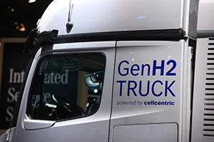 A Mercedes-Benz GenH2 hydrogen-powered truck