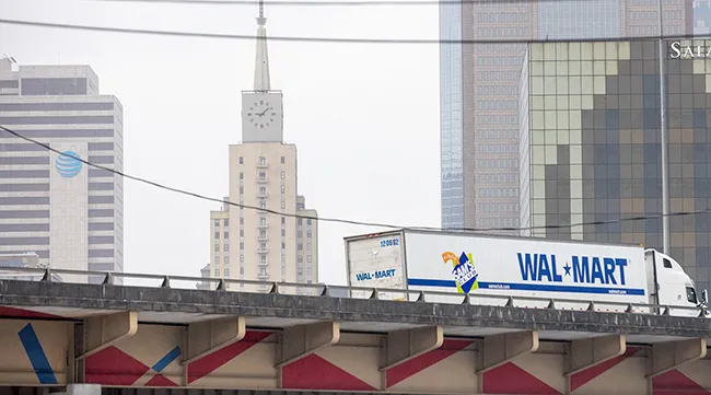 A Walmart truck on a Dallas expressway
