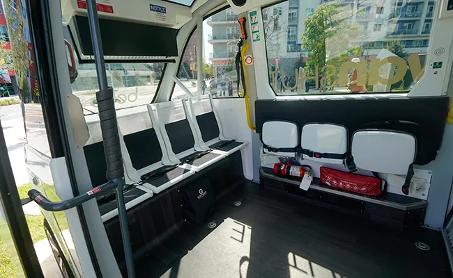 Interior of Beep's driverless EV shuttle