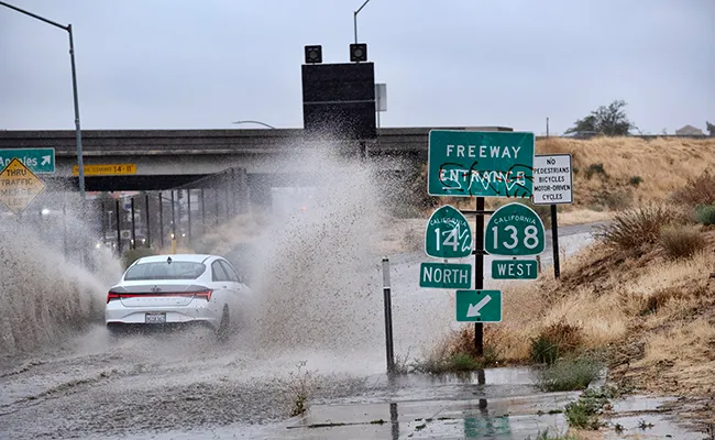 Flooded freeway entrance