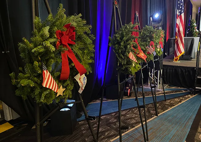 wreaths on stage