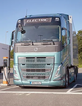 A Volvo electric truck charging