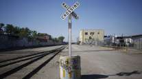 A railroad crossing crossbuck