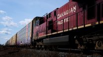 Canadian Pacific trains sitting at the main CP Rail train yard