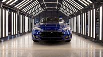 A Tesla Model S in a light tunnel