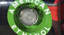 An American Ethanol label is shown on a NASCAR race car gas tank