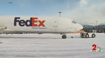 FedEx cargo jet landing at Alaska airport