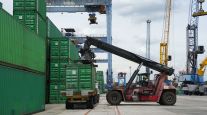 Indonesian shipping container is moved