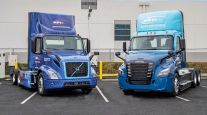 A Freightliner eCascadia and Volvo VNR Electric truck for NFI