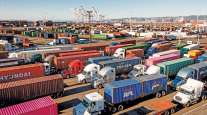 Trucks at Port of Oakland shipping terminal