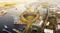Rendering of proposed ballpark at Port of Oakland