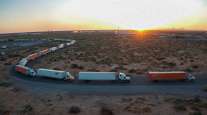 Truckers block the entrance into the Santa Teresa Port of Entry in Ciudad Juarez