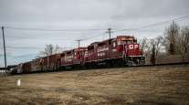 A Canadian Pacific Railway locomotive pulls a train in Calgary, Alberta. (Alex Ramadan/Bloomberg News)