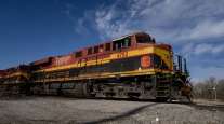 A Kansas City Southern Railway locomotive passes through Kansas City, Missouri. (Whitney Curtis/Bloomberg News)