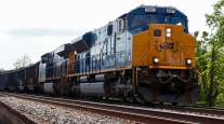 A CSX freight train pulls through McKeesport, Pa.