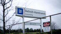 A sign outside the GM Detroit-Hamtramck plant. (Anthony Lanzilote/Bloomberg News)