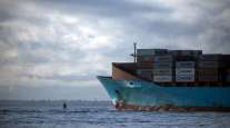A container ship operated by Maersk leaves the Port of Felixstowe in the U.K. on December 2020. (Chris Ratcliffe/Bloomberg News)