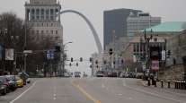 Light traffic in downtown St. Louis in March of 2020 when the pandemic hit
