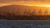 Gantry cranes sit at the Port of Long Beach in California. (Bing Guan/Bloomberg News)