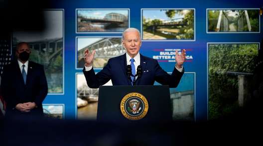  President Joe Biden speaks about the Bipartisan Infrastructure Law  on Jan. 14