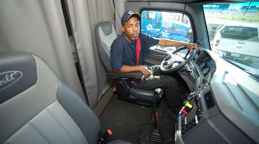 Driver in Peterbilt truck
