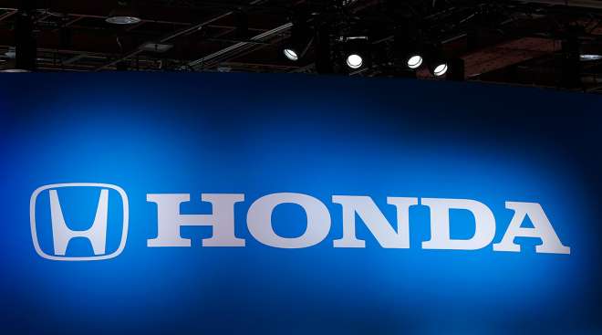 A Honda logo is shown at the North American International Auto Show in Detroit