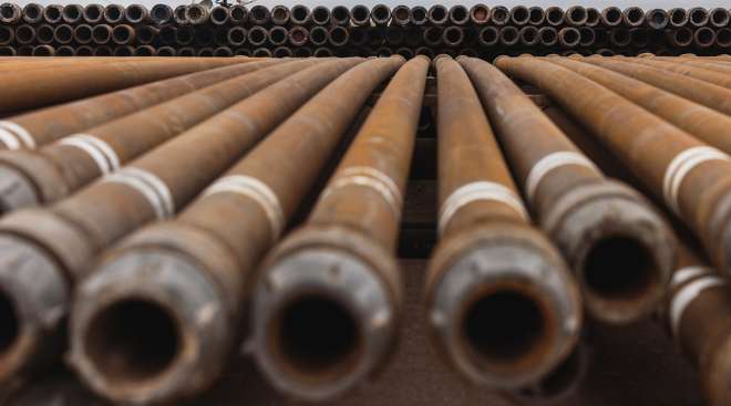 Stacks of steel pipes