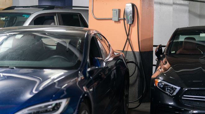 A Tesla electric vehicle charger