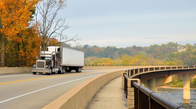Truck crossing Shenandoah River in West Virginia