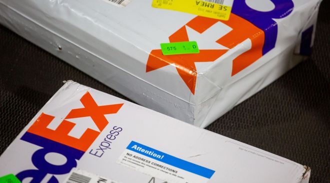 Packages at a FedEx Express facility