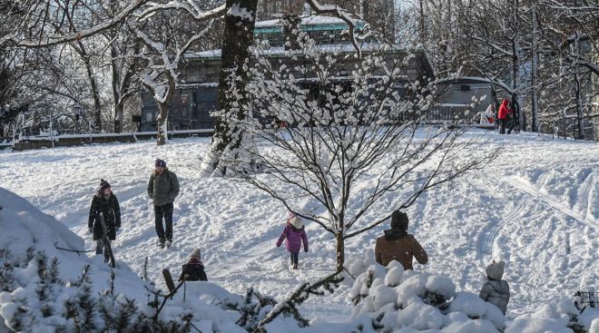 Residents visit Fort Greene Park after a 2022 snow storm