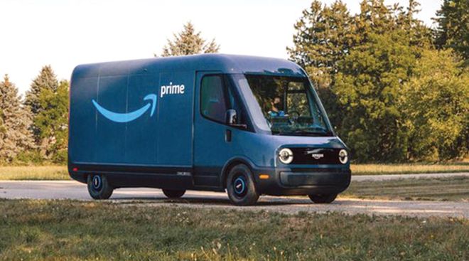 An Amazon electric delivery van provided by Rivian