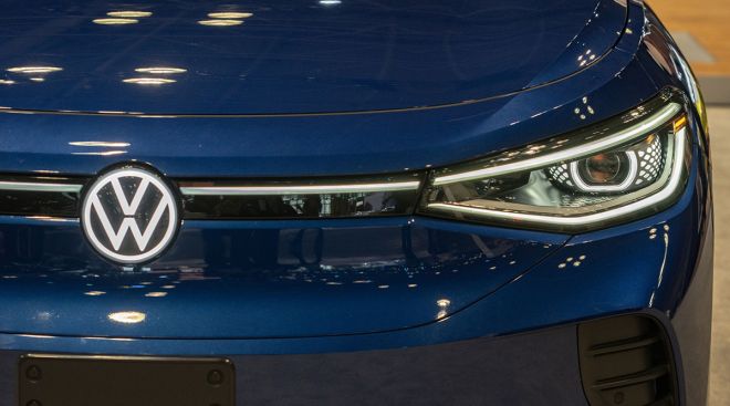 A headlight of the Volkswagen ID.4 electric SUV