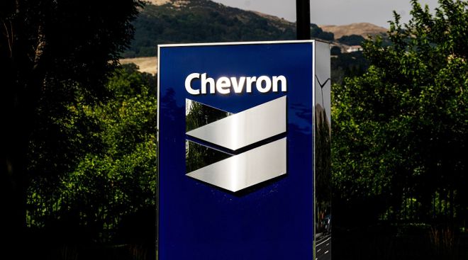 Signage at the entrance of the Chevron Park campus in San Ramon, Calif. 