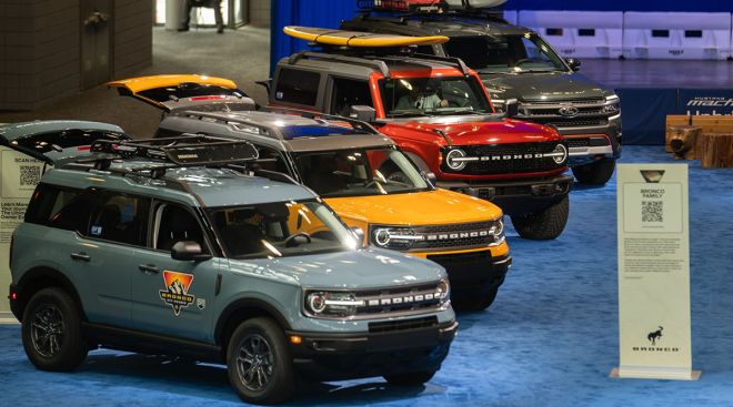 Ford Bronco vehicles during the 2023 New York International Auto Show