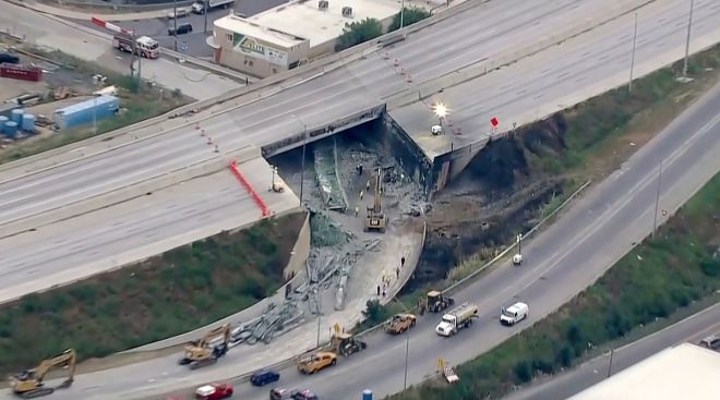 Damaged section of I-95 in Philadelphia