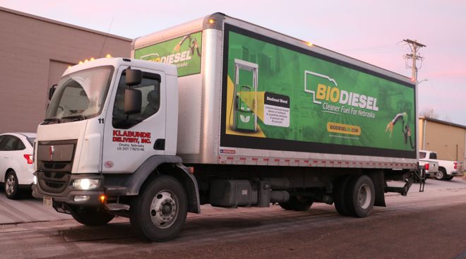 Truck with biodiesel banner