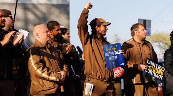  UPS workers and Teamsters members during a rally in April